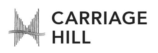 A black and white image of a logo for Carriage Hill.